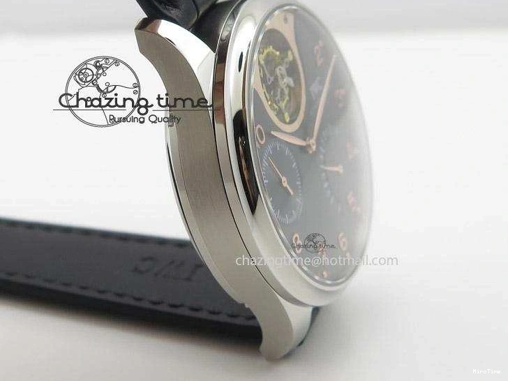 MIROTIME 0329 Portuguese Tourbillon Mystere SS TF Best Edition Black Dial on Black Croc Leather Strap Flexible 7383